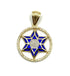 14K Gold & Diamond With Blue Enamel Star of David Round Necklace